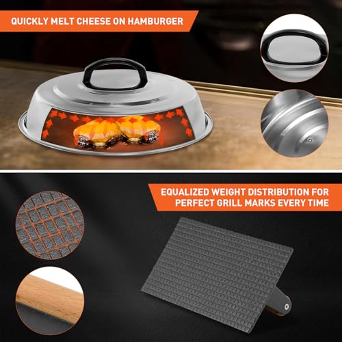 ZBXFCSH BBQ Accessories 12 Inch Round Stainless Steel Basting Cover - Cheese Melting Dome Rectangle Cast Iron Grill Press Kit for Hamburger Bacon Steak, Best for Blackstone Camp Chef Flat Top Griddle Grill - Image 3