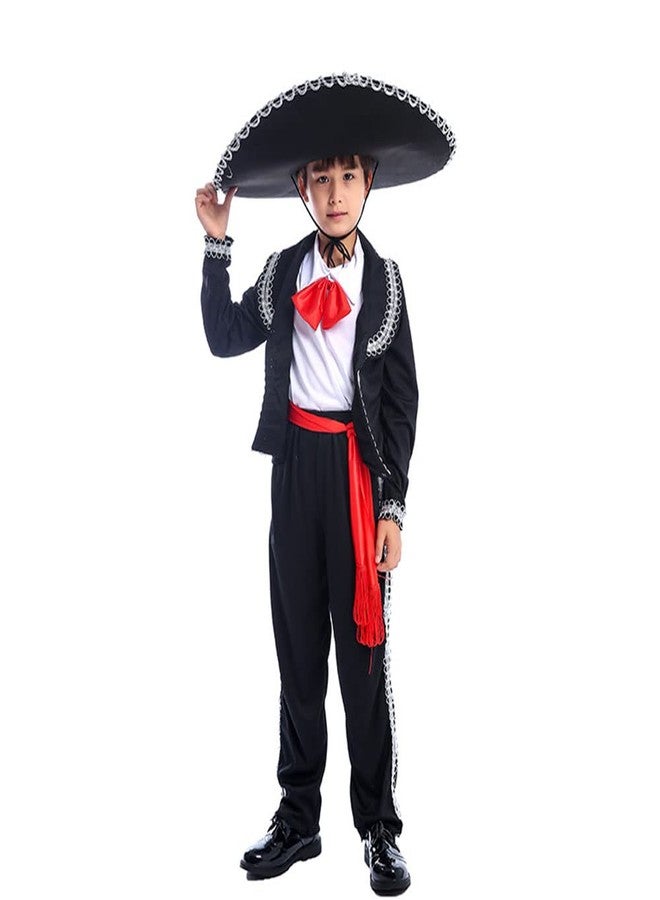 STIOEDYUAN Kids Mexican Costume Folklorico Cinco De Mayo Amigo Day Of The Dead Mariachi Halloween Cosplay Outfit Fiesta (Black, X-Large) - Image 3
