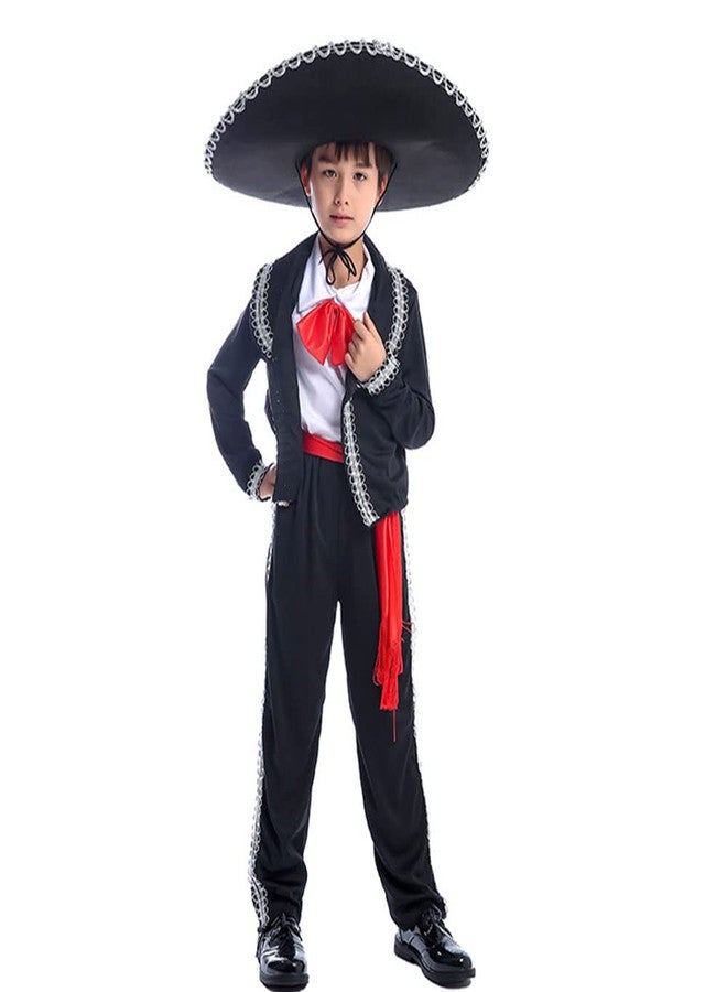 STIOEDYUAN Kids Mexican Costume Folklorico Cinco De Mayo Amigo Day Of The Dead Mariachi Halloween Cosplay Outfit Fiesta (Black, X-Large) - Image 4