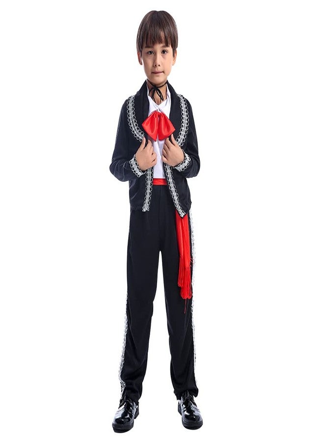 STIOEDYUAN Kids Mexican Costume Folklorico Cinco De Mayo Amigo Day Of The Dead Mariachi Halloween Cosplay Outfit Fiesta (Black, X-Large) - Image 1