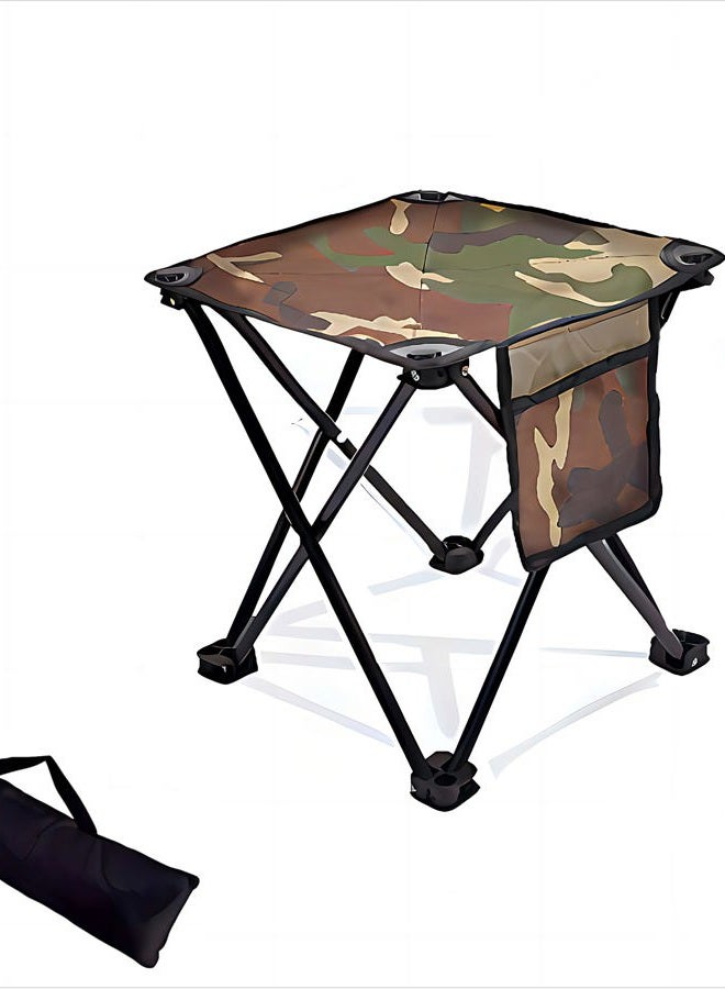 Qesonoo Mini Portable Folding Stool, Camping Fishing Stool for Adults Fishing Hiking Gardening and Beach with Carry Bag, Hold Up to 450lbs(Camouflage) (13" L x 13" W x 13" H) - Image 1