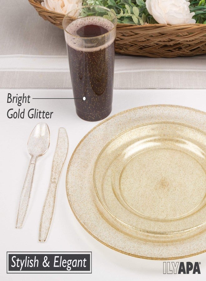 Ilyapa 100 Pack 6 Inch Disposable Dessert Plates, Plastic Clear Party Plate Sets for 100 Guests, Clear Appetizer and Cake Plates 6", Party & Dinner Accessories, Gold Glitter - Image 3