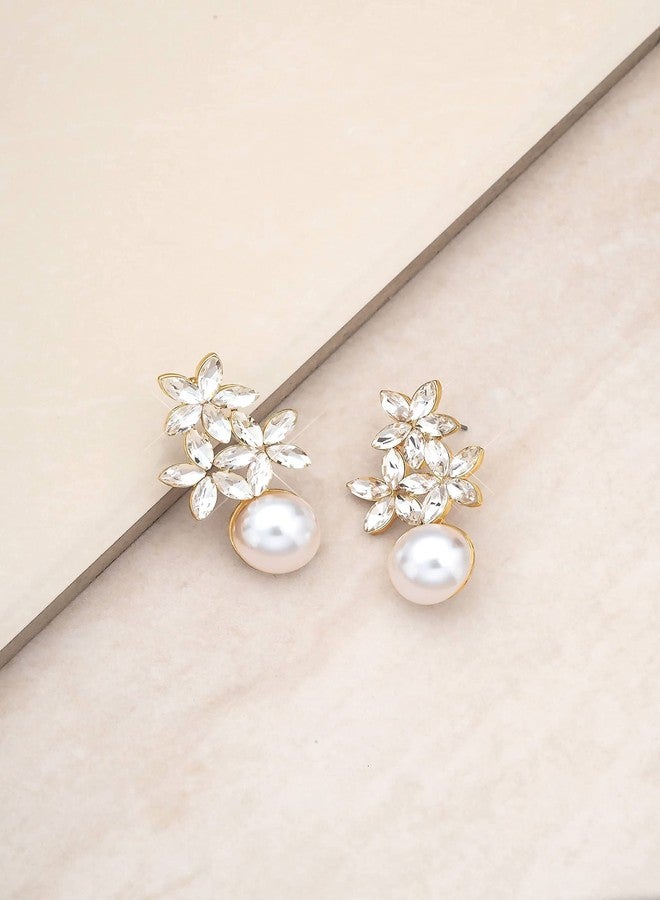 Ettika Pearl Earrings. Stud Earrings For Women. 18k Gold Plated, Jewelry. Best Day Crystal And Pearl Earrings, Birthday Gifts For Women - Image 4