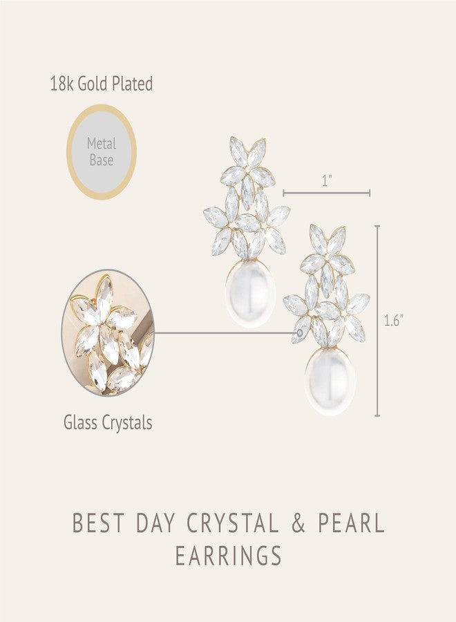 Ettika Pearl Earrings. Stud Earrings For Women. 18k Gold Plated, Jewelry. Best Day Crystal And Pearl Earrings, Birthday Gifts For Women - Image 3