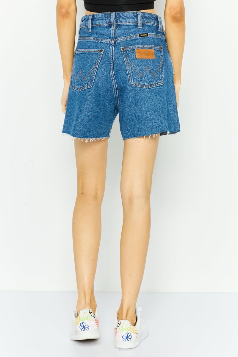 Wrangler Women Plain Denim Mini Shorts, Blue - Image 4