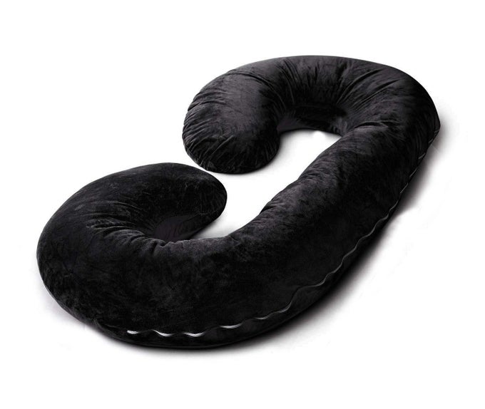 COTTON ULTRA SOFT HOLLOW FIBRE C SHAPED MATERNITY PILLOWPREGNANCY PILLOWBODY PILLOW WITH ZIPPERED COVER BLACKCTLTC039242
