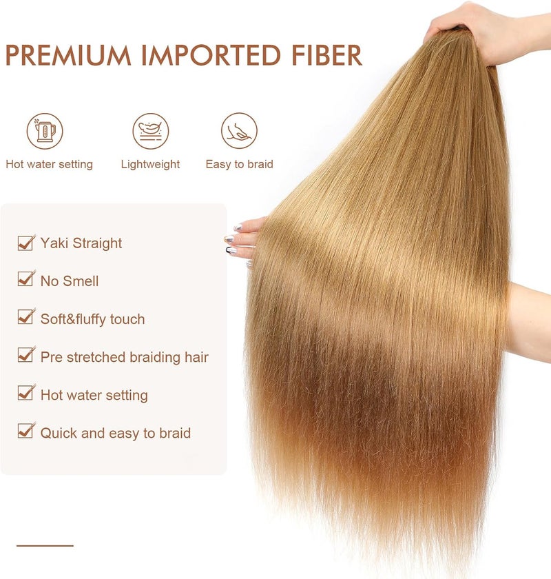 Difunee Pre-stretched Braiding Hair - 20 Inch 8 Packs Blonde Long Braiding Hair For Twist or Box Braids, Yaki Texture Hot Water Setting Synthetic Braiding Hair Extensions (20 Inch, #27-8P) - Image 4