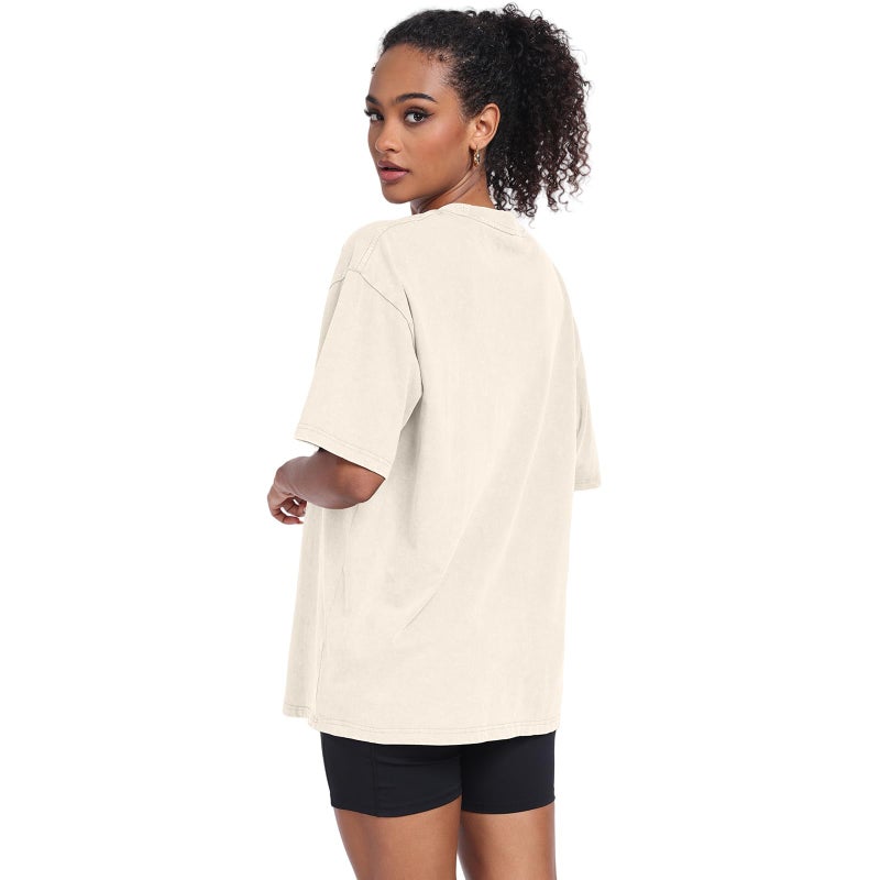 SnowElve 3 Pack Womens Washed Vintage Oversized T-Shirt Baggy Workout Tops Short Sleeve Cotton Tshirts Streetwear Boyfriend Tee(W-BKAGBG,m) - Image 4