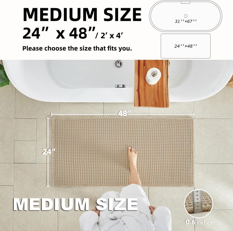 TYUU Pale Beige Bathroom Rug, Waffle Bath Mat Non Slip Washable Super Absorbent Quick Dry Boho Farmhouse Bathroom Decor, 48''x24'' / 4'x2' Pale Beige - Image 2