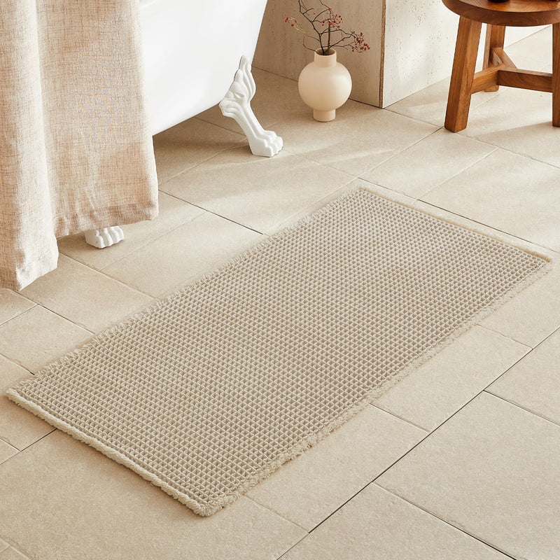 TYUU Pale Beige Bathroom Rug, Waffle Bath Mat Non Slip Washable Super Absorbent Quick Dry Boho Farmhouse Bathroom Decor, 48''x24'' / 4'x2' Pale Beige - Image 1