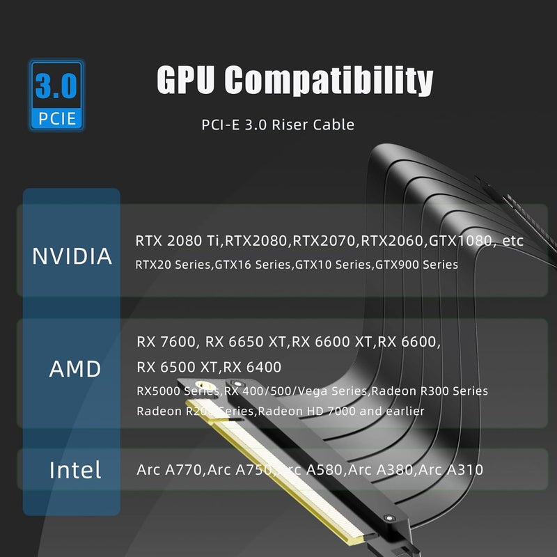 GLOTRENDS 1000mm PCIe 3.0 X16 Riser Cable for Low-end PCIe 3.0 GPUs, Such as GeForce RTX 20/GTX 16/GTX 10 Series and AMD Radeon RX5000/VII/RX Vega/R9 Fury Series, etc - Image 2