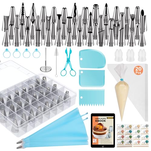 Kootek 90 PCs Piping Bags and Tips Set, Cake Decorating Supplies Kit with 55 Numbered Icing Piping Tips, 20+2 Pastry Bags for Cake Cupcake, Frosting Piping Kit with Booklet and eBook - Image 1