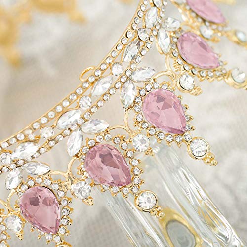 Foyte Baroque Queen Crown and Tiara Sparkly Rhinestone Wedding Crown Bride Tiaras Royal Princess Full Tiaras Headpieces for Women (pink) - Image 3