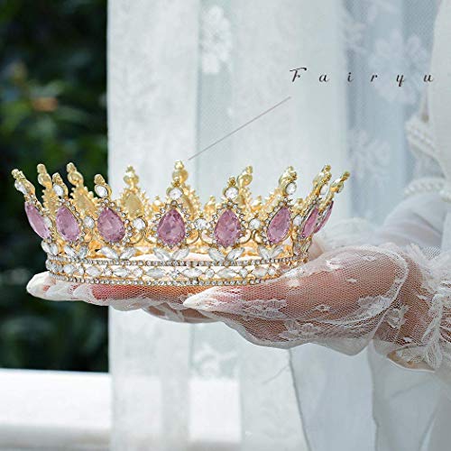 Foyte Baroque Queen Crown and Tiara Sparkly Rhinestone Wedding Crown Bride Tiaras Royal Princess Full Tiaras Headpieces for Women (pink) - Image 5