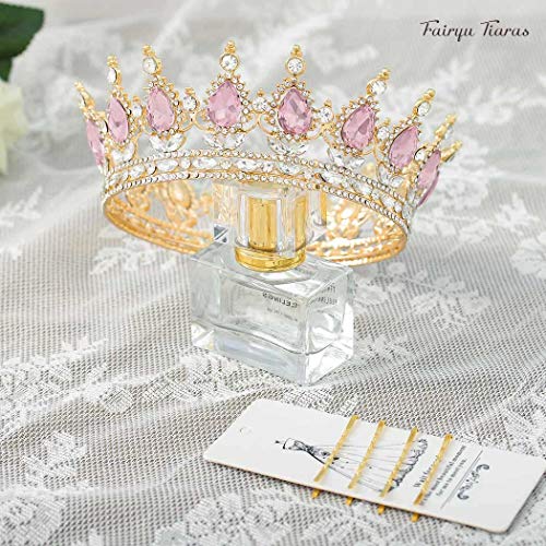 Foyte Baroque Queen Crown and Tiara Sparkly Rhinestone Wedding Crown Bride Tiaras Royal Princess Full Tiaras Headpieces for Women (pink) - Image 2