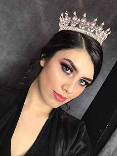 Foyte Baroque Queen Crown and Tiara Sparkly Rhinestone Wedding Crown Bride Tiaras Royal Princess Full Tiaras Headpieces for Women (pink) - Image 4