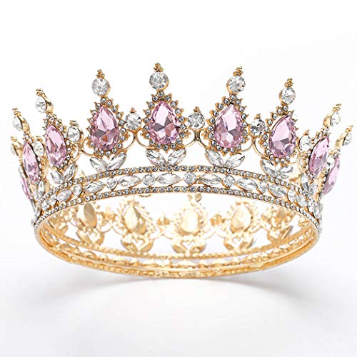 Foyte Baroque Queen Crown and Tiara Sparkly Rhinestone Wedding Crown Bride Tiaras Royal Princess Full Tiaras Headpieces for Women (pink) - Image 1