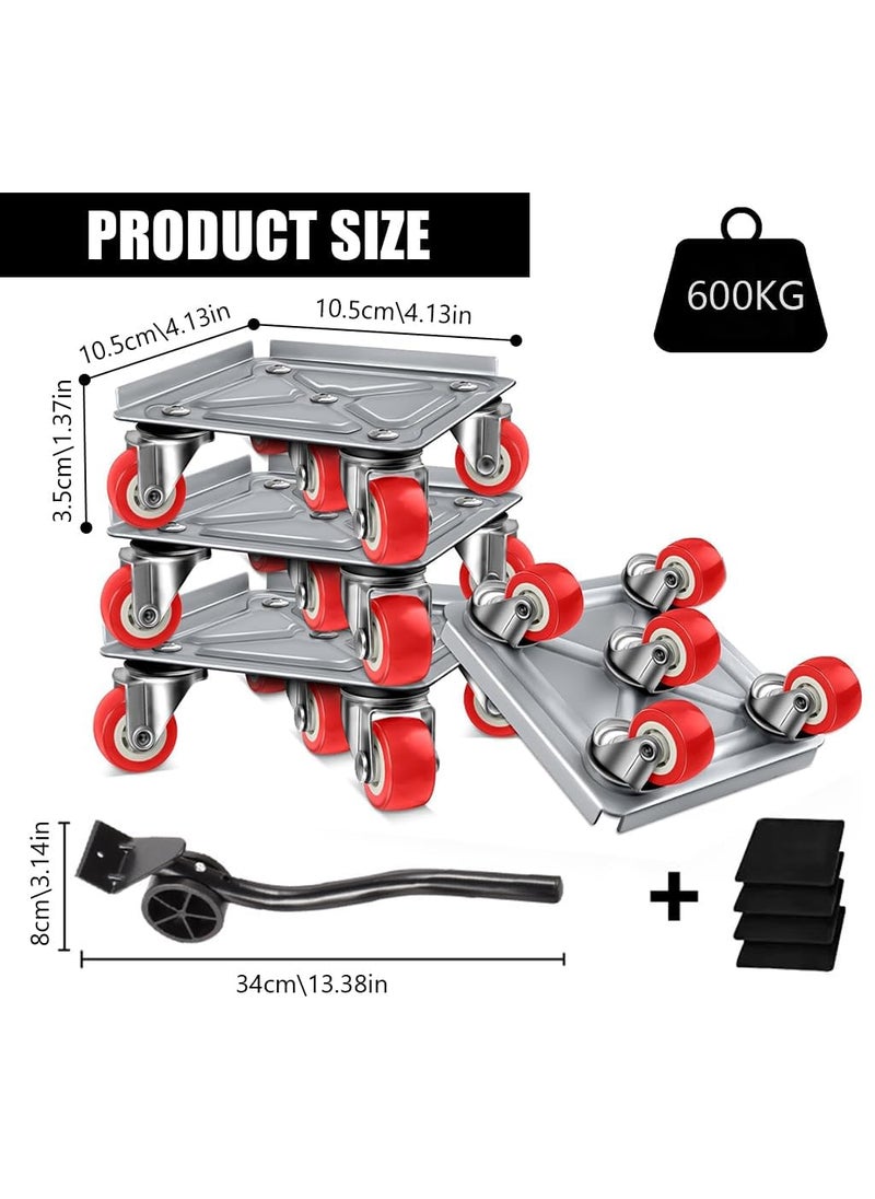TOPHAVEN TOPHAVEN 5-Wheel Furniture Lifter Mover Set, 600kg Heavy Duty Furniture Move Roller Tools with Anti-Slip for Sofa, Wardrobes, Washing Machines, Fridge Adjustable Height  - Image 2