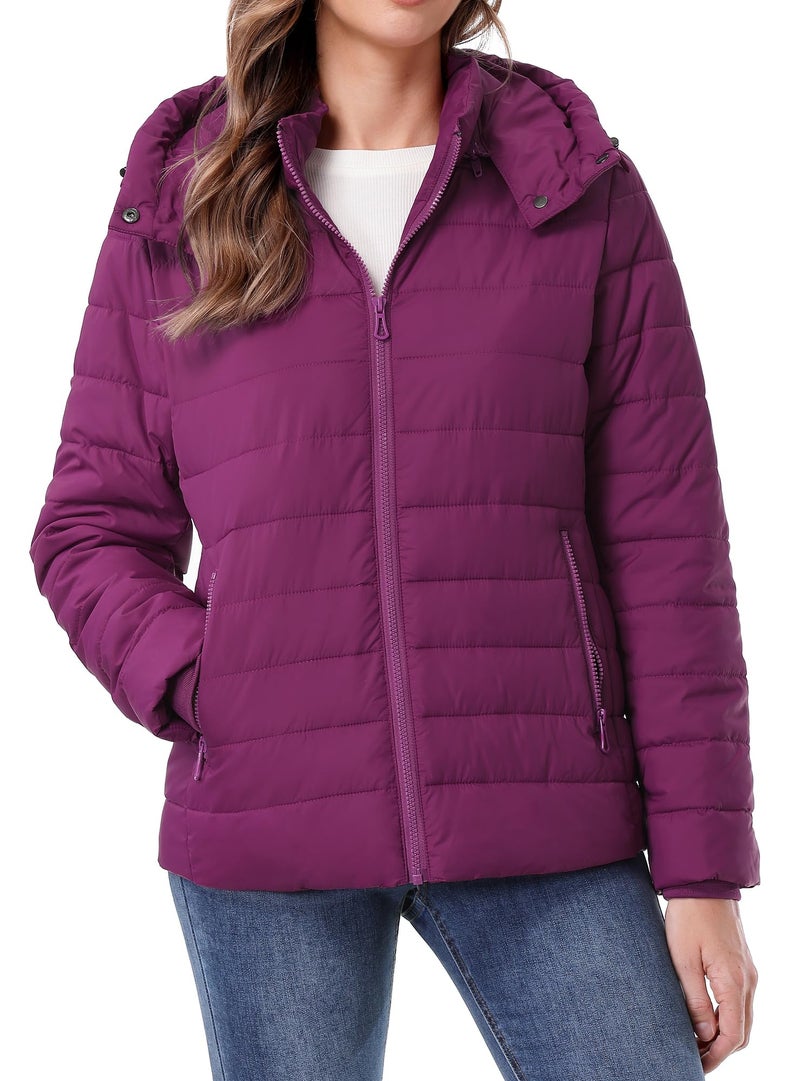 TDYPCI Women's Winter Coat Lightweight Waterproof Puffer Jacket - Quilted Short Down Coat for Women, Ultra Warm Winter Jacket with Hood - Image 3