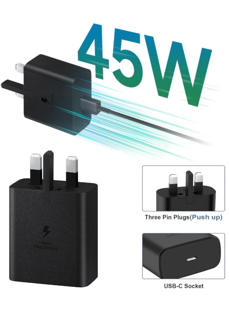 45W Super Fast Charger 2.0 For Galaxy with 1.8M USB-C Cable, For Android Specially For Galaxy S25/S24/S23/S22/S21 Series A53 A72 A51 A52, For All Type C Device (45W With 1.8M Cabel)