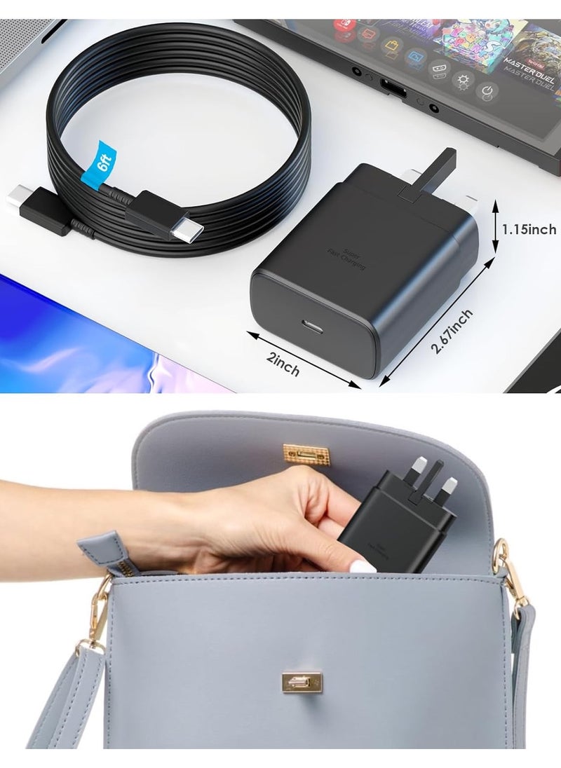 45W Super Fast Charger 2.0 For Galaxy with 1.8M USB-C Cable, For Android Specially For Galaxy S25/S24/S23/S22/S21 Series A53 A72 A51 A52, For All Type C Device (45W With 1.8M Cabel)