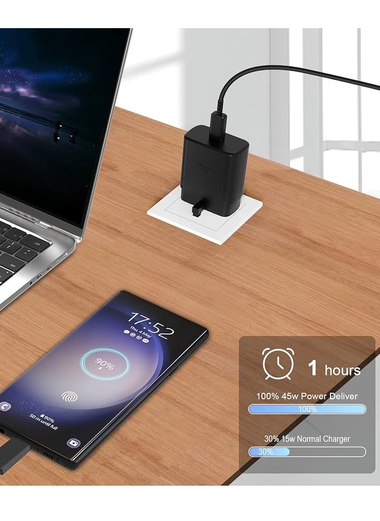 45W Super Fast Charger 2.0 For Galaxy with 1.8M USB-C Cable, For Android Specially For Galaxy S25/S24/S23/S22/S21 Series A53 A72 A51 A52, For All Type C Device (45W With 1.8M Cabel)