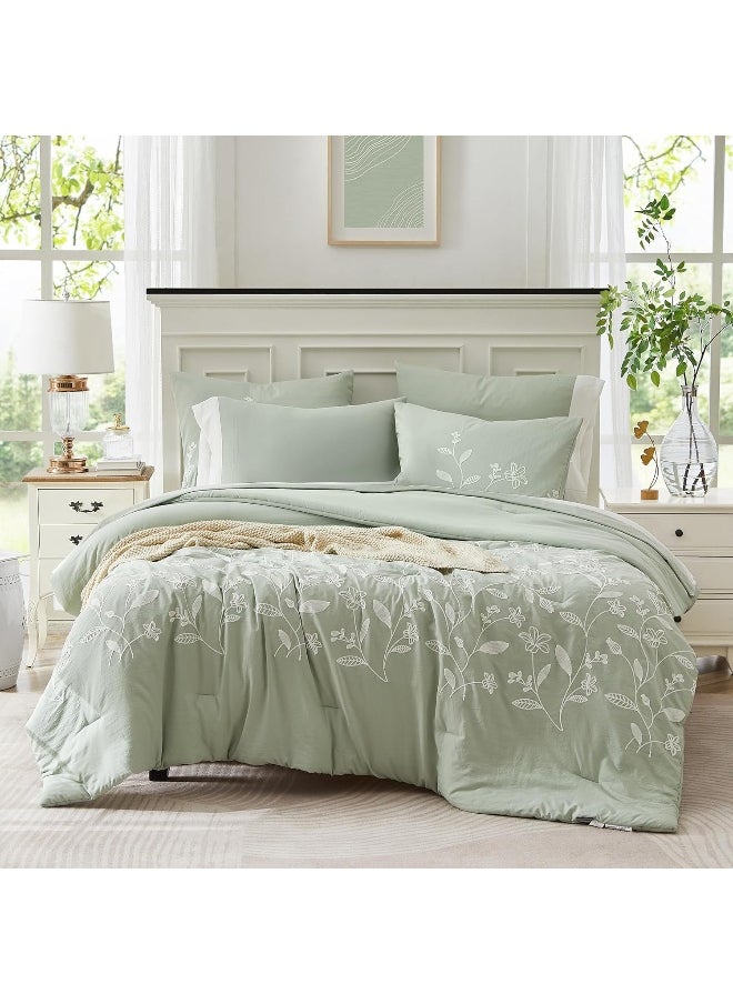Generic MaiRêve Green Embroidery Comforter Set King Size with Sheets 7 Pieces  - Image 5