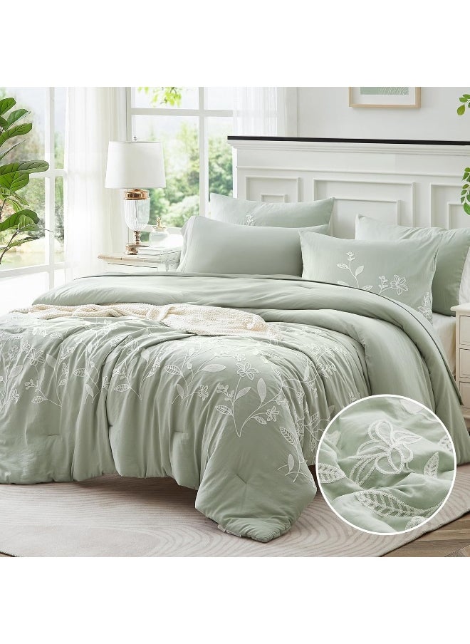 Generic MaiRêve Green Embroidery Comforter Set King Size with Sheets 7 Pieces  - Image 1