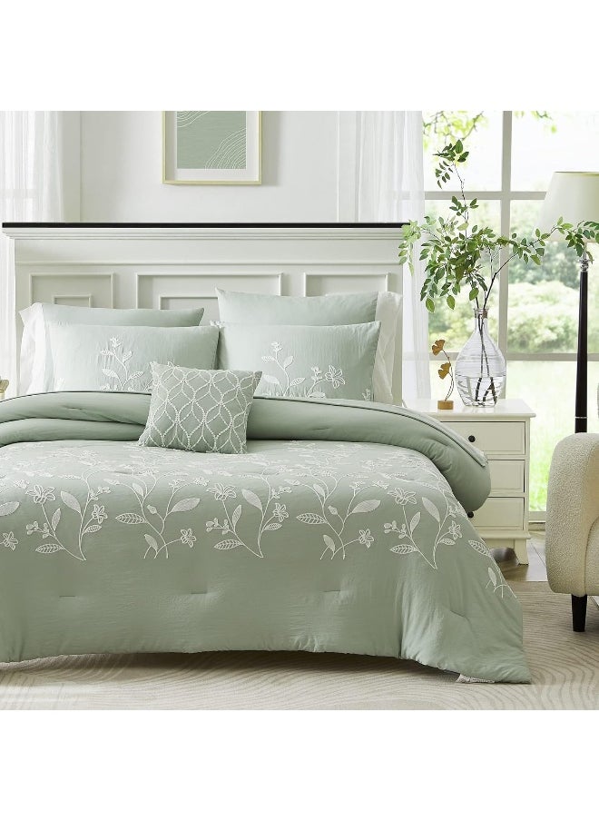 Generic MaiRêve Green Embroidery Comforter Set King Size with Sheets 7 Pieces  - Image 2