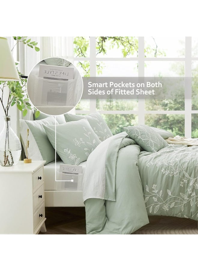 Generic MaiRêve Green Embroidery Comforter Set King Size with Sheets 7 Pieces  - Image 3