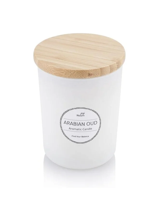 Share the Love NOUM - Arabic Oudh Scented Glass Candle with Bamboo Lid - White