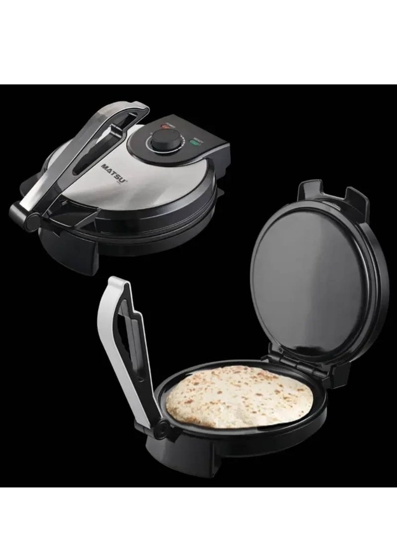 Generic - MATSU 10-Inch Electric Roti Maker – 1200W Powerful Non-Stick Chapati Press with Durable Stainless Steel Body, Adjustable Temperature Control Dial, Dual Indicator Lights for Power & Ready Status, Safety Lock Handle, Easy Cleaning, Instruction Manual Included – 220-240V Home Kitchen Appliance for UAE - Image 1