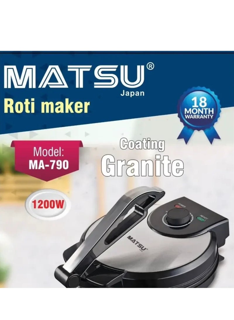 Generic - MATSU 10-Inch Electric Roti Maker – 1200W Powerful Non-Stick Chapati Press with Durable Stainless Steel Body, Adjustable Temperature Control Dial, Dual Indicator Lights for Power & Ready Status, Safety Lock Handle, Easy Cleaning, Instruction Manual Included – 220-240V Home Kitchen Appliance for UAE - Image 1