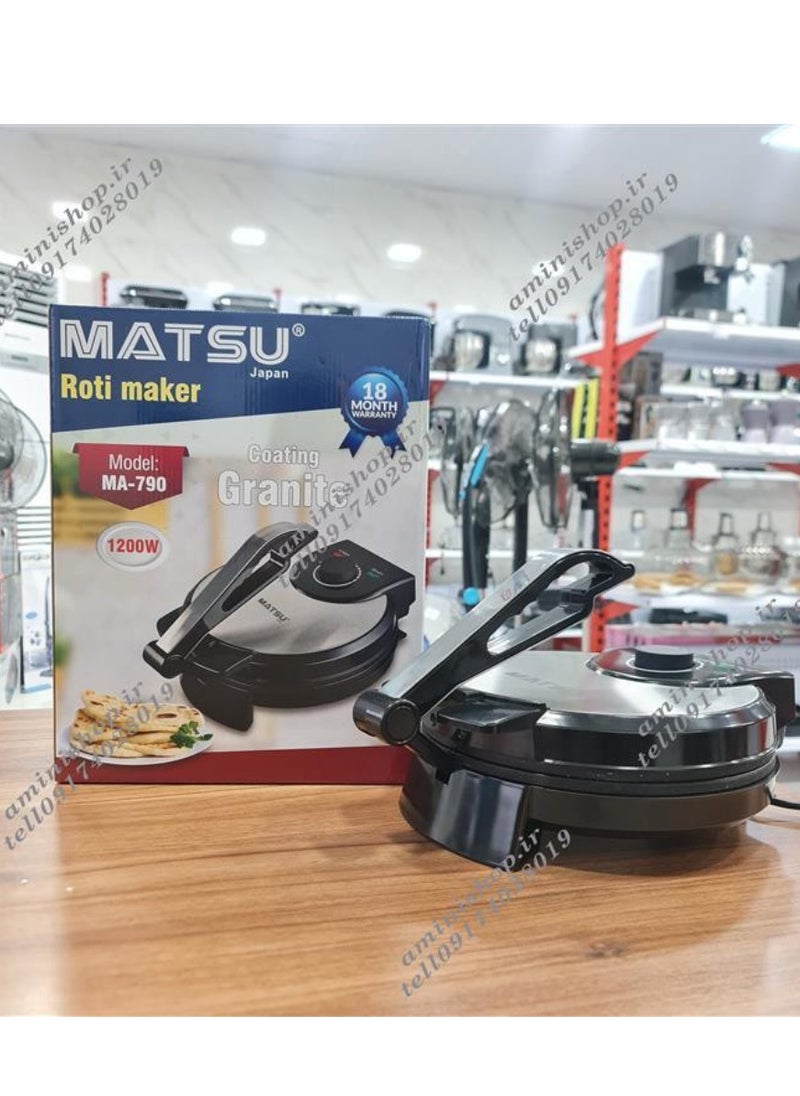 Generic - MATSU 10-Inch Electric Roti Maker – 1200W Powerful Non-Stick Chapati Press with Durable Stainless Steel Body, Adjustable Temperature Control Dial, Dual Indicator Lights for Power & Ready Status, Safety Lock Handle, Easy Cleaning, Instruction Manual Included – 220-240V Home Kitchen Appliance for UAE - Image 1