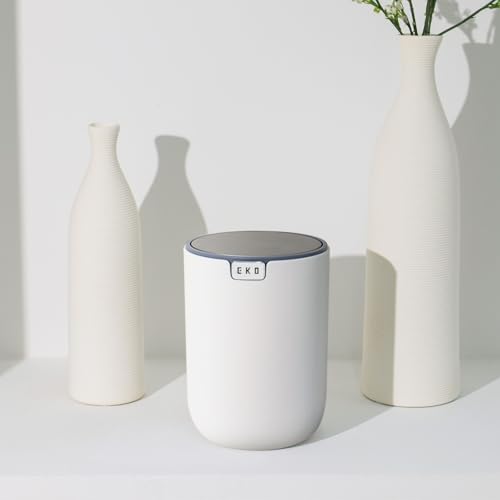 EKO Mini Desk Trash Can with Swing-Top Lid 0.4 Gallon Small Table Round Wastebasket for Office, Home, Car (White) - Image 4