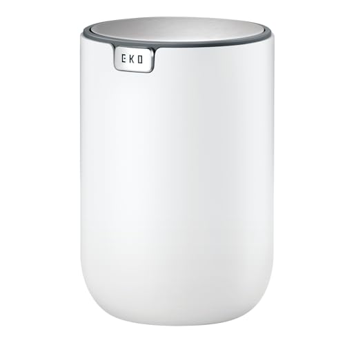 EKO Mini Desk Trash Can with Swing-Top Lid 0.4 Gallon Small Table Round Wastebasket for Office, Home, Car (White) - Image 1