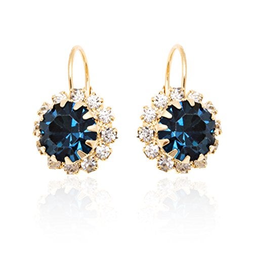 Barzel 18K Gold Plated Crystal Flower Earrings for Women (Blue) - Image 1
