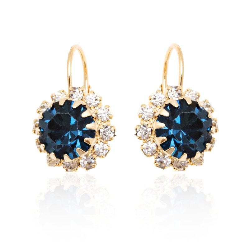 Barzel 18K Gold Plated Crystal Flower Earrings for Women (Blue) - Image 5