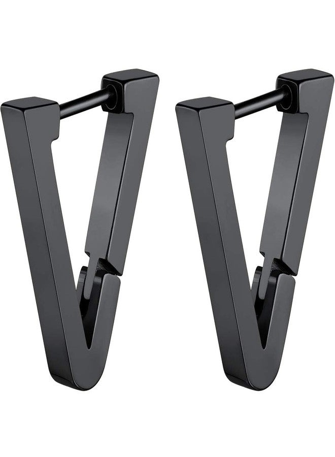 ChainsHouse Black Earrings for Men Women Stainless Steel Triangle Punk Huggie Hoop Earrings - Image 1
