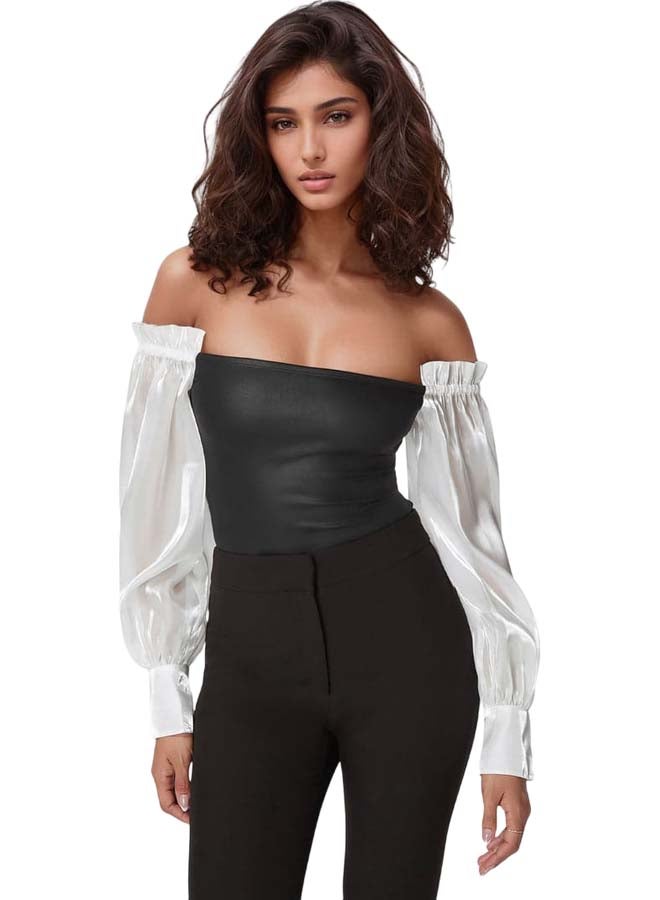 bebe Liquid Chiffon Sleeve Coated Knit Bodysuit - Image 1