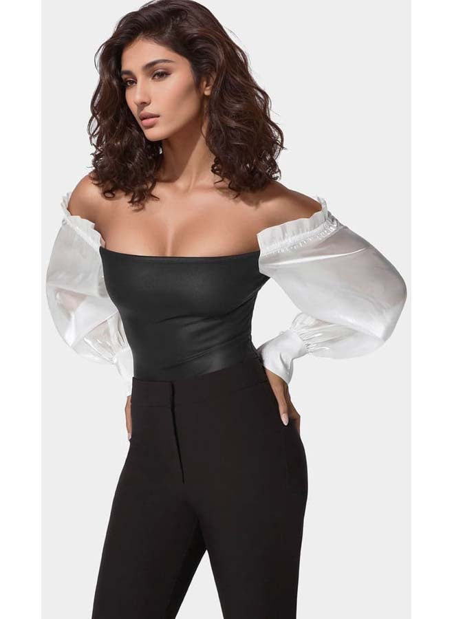 bebe Liquid Chiffon Sleeve Coated Knit Bodysuit - Image 2