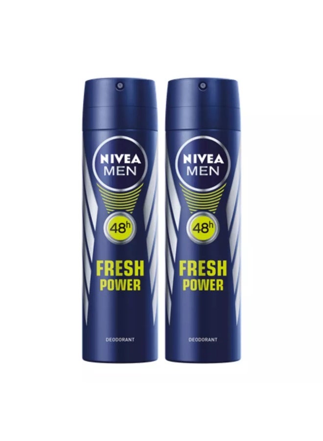 Nivea Men Fresh Power, Quick Dry Long Lasting Freshness Deodorant Spray- 2X150ml