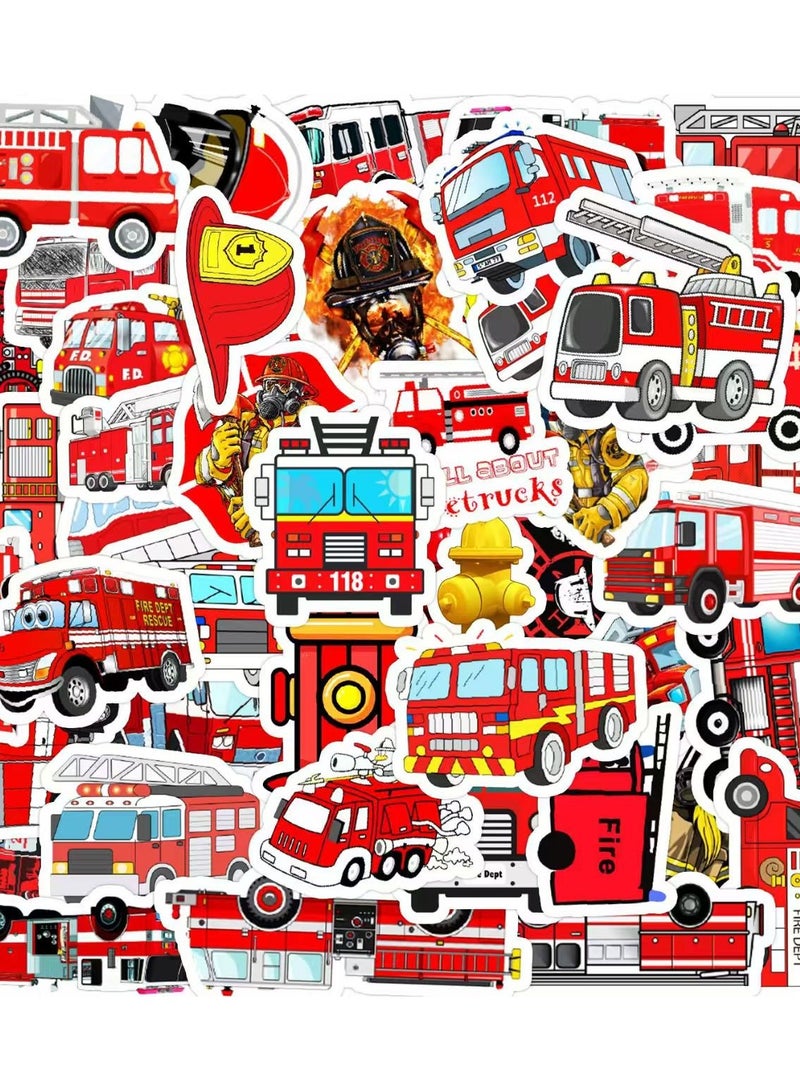 50 PCs Heroic Firefighting Stickers Pack - Fire Truck and Firefighter Fun for Kids: Decorate Your Phone, Bottle, Suitcase, Skateboard, and Laptop  - Image 1