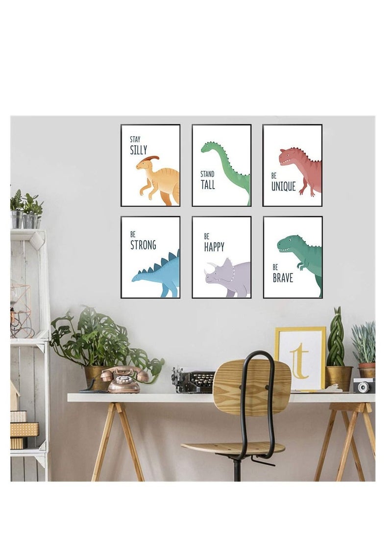 SYOSI 6 Pack Jungle Nursery Wall Decor Art Pictures, Safari Dinosaur Wall Prints Cartoon Animal Wall Murals Poster for Baby Kids Bedroom Living Room Bathroom-30x21cm Wall Decor Unframed  - Image 2
