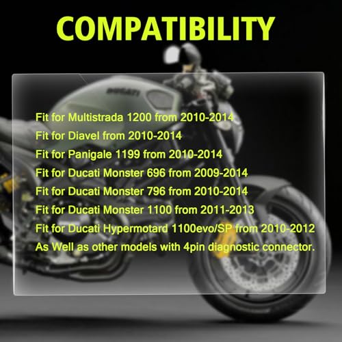 AMHTDOL Obd2 Adapter Fit for Ducati Motorcycle 4Pin OBD Cable,Obd1 to Obd2 Adapter Connector for Diavel/Multistrada 1200/Panigale 1199/Monster 696/796/1100 Bike,Work with ELM327 Code Reader Scanner - Image 3