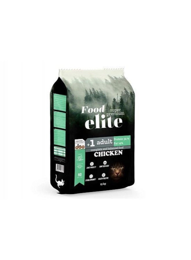 إليت (مصنوع في تركيا)طعام قطط فود إيليت سوبر بريميوم بالدجاج للقطط البالغة  – 15 كجم - Image 1