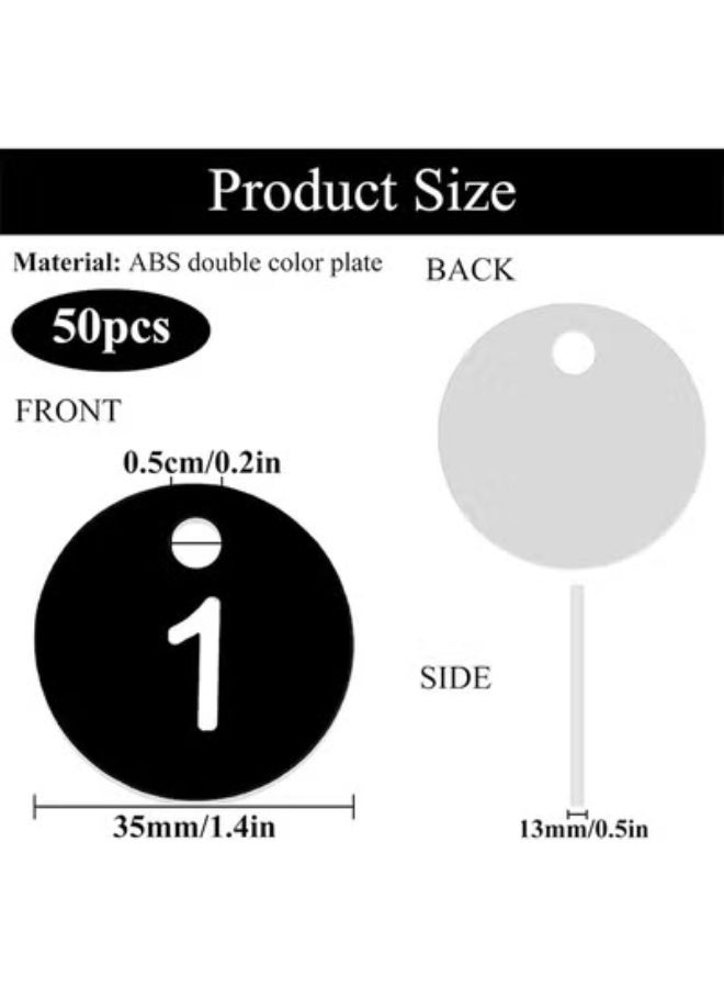 fantasize 1-100 Number Tags, Plastic ID Number Hang Tags with Hole, Engraved Round Numbered Marking Identification Tags, Key Box Cabinet Organized Coding Tag(Black) - Image 2