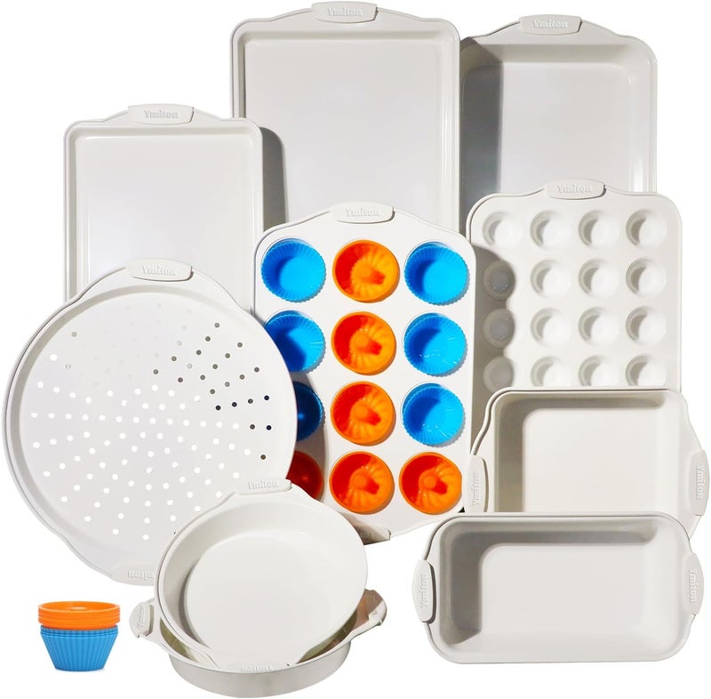 Ymiton Baking Pans Set with Silicone Handles, 34 PCS Nonstick Bakeware Sets, Oven Pan Set Includes Baking Tray, Cookie Sheet, Cake Pans, Loaf Pan, Muffin Pan, Pizza Pan - Image 1