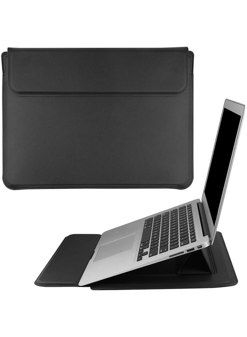 14-14.1 inch Laptop Sleeve Compatible with MacBook Air 13 MacBook Pro 13 2021 2020 2019 PU Leather Laptop Case Water-Resistant Laptop Sleeve Soft Padded Sleeve Protective Briefcase, Black - Image 1
