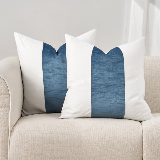 EVERGRACE X KINSEY WALSH SIGNATURE VELVET PANEL COTTON PILLOW COVERS SET OF 2 DECORATIVE PILLOW COVERS 20X20 FOR COUCH SQUARE CUSHION CASES FOR SOFA BEDROOM LIVING ROOM BLUE TOPAZ